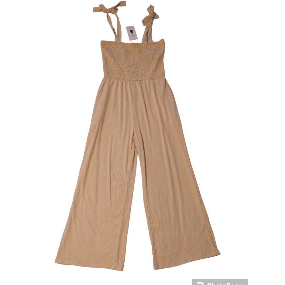 Zesica  tie strap wideleg Jumpsuit Xl Cream Boho Beachy Cozy Cottage Core